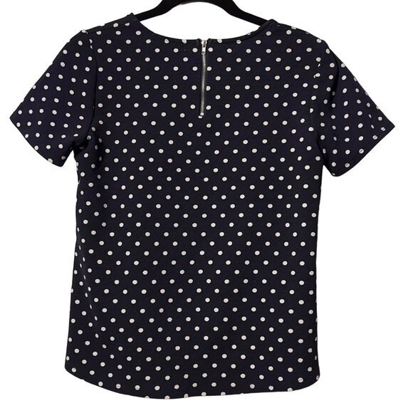 GREEN ENVELOPE Blue Polka Dot Short Sleeve Top With Back Zipper Size S - Picture 2 of 5